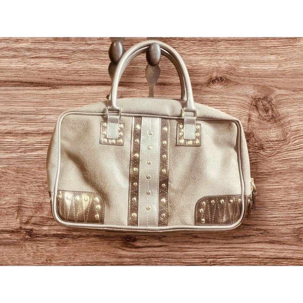 NWT Gray Faux Suede Bag with Bronze and Gray Faux Leather and Gold Studs